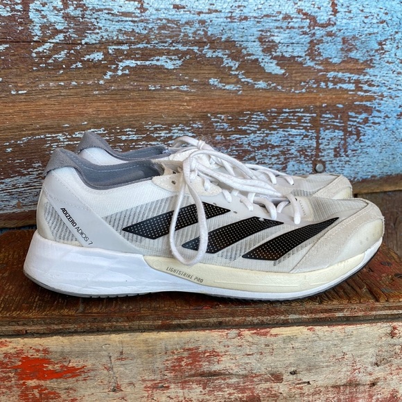 Adizero Adios 7 White Gray Running Shoes - Picture 1 of 9